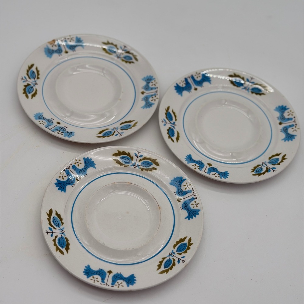 Mikasa Mediterrania Blue Bird Saucers Set of 3 Japan 4026-BL‎ MCM Stoneware